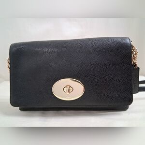 Coach Smooth Pebbled Leather Crossbody With Chain Accent Strap